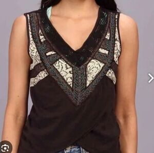 Free People Black Sleeveless Wrap Blouse